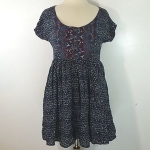 Free People Boho Navy Tribal Babydoll Dress s-XS